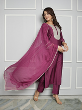 Pink Chanderi Silk Kurta With Pants And Dupatta With Embroidery